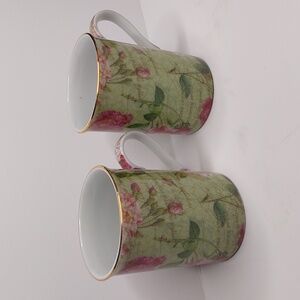 Nina Campbell 2 mugs wild rose green pink floral vintage Christmas gift